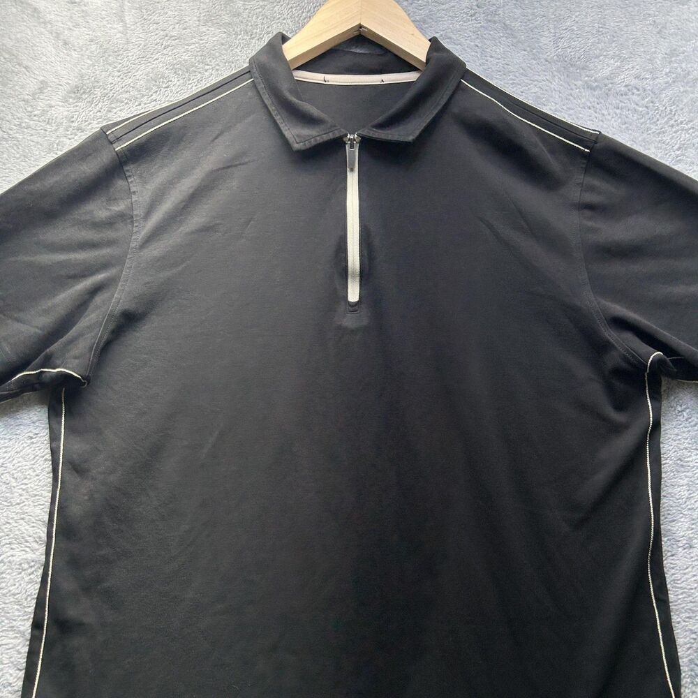 Bugatchi Quarter Zip Polo Shirt Mens Large Black‎ Cotton Short Sleeve Stitch